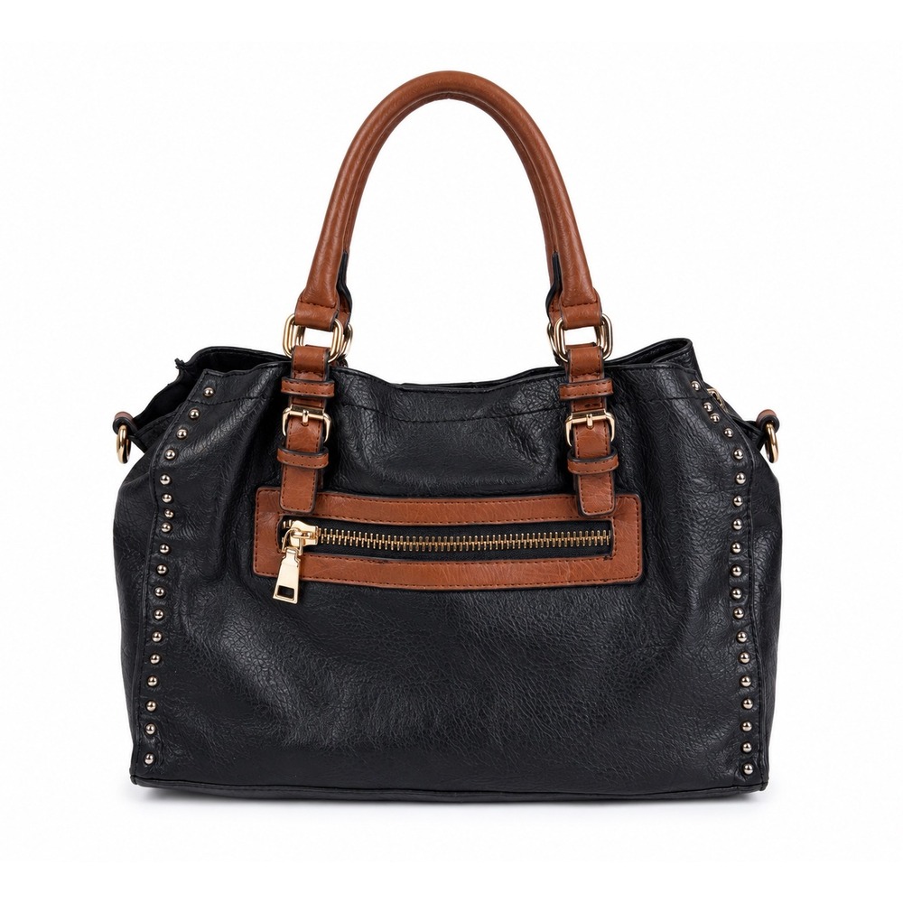 Black Rivet Studded Vintage Y2K Black Leather Edgy Studded Shoulder Bag Purse